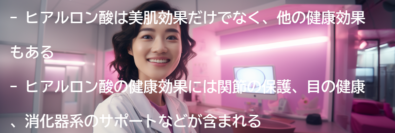 ヒアルロン酸の他の健康効果の要点まとめ
